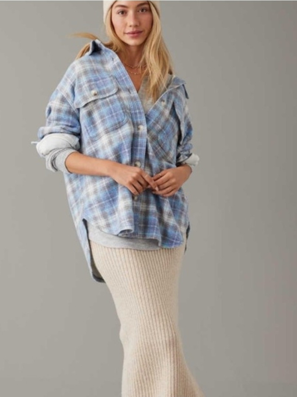 American EAGLE Plaid Button-Front Shacket - Women's - Picture 2 of 3